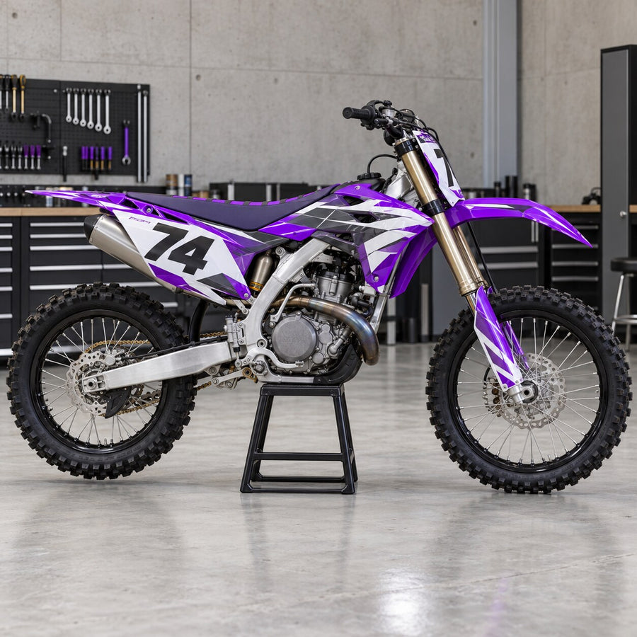 Realistic product mockup of Custom Moto Graphics Kit